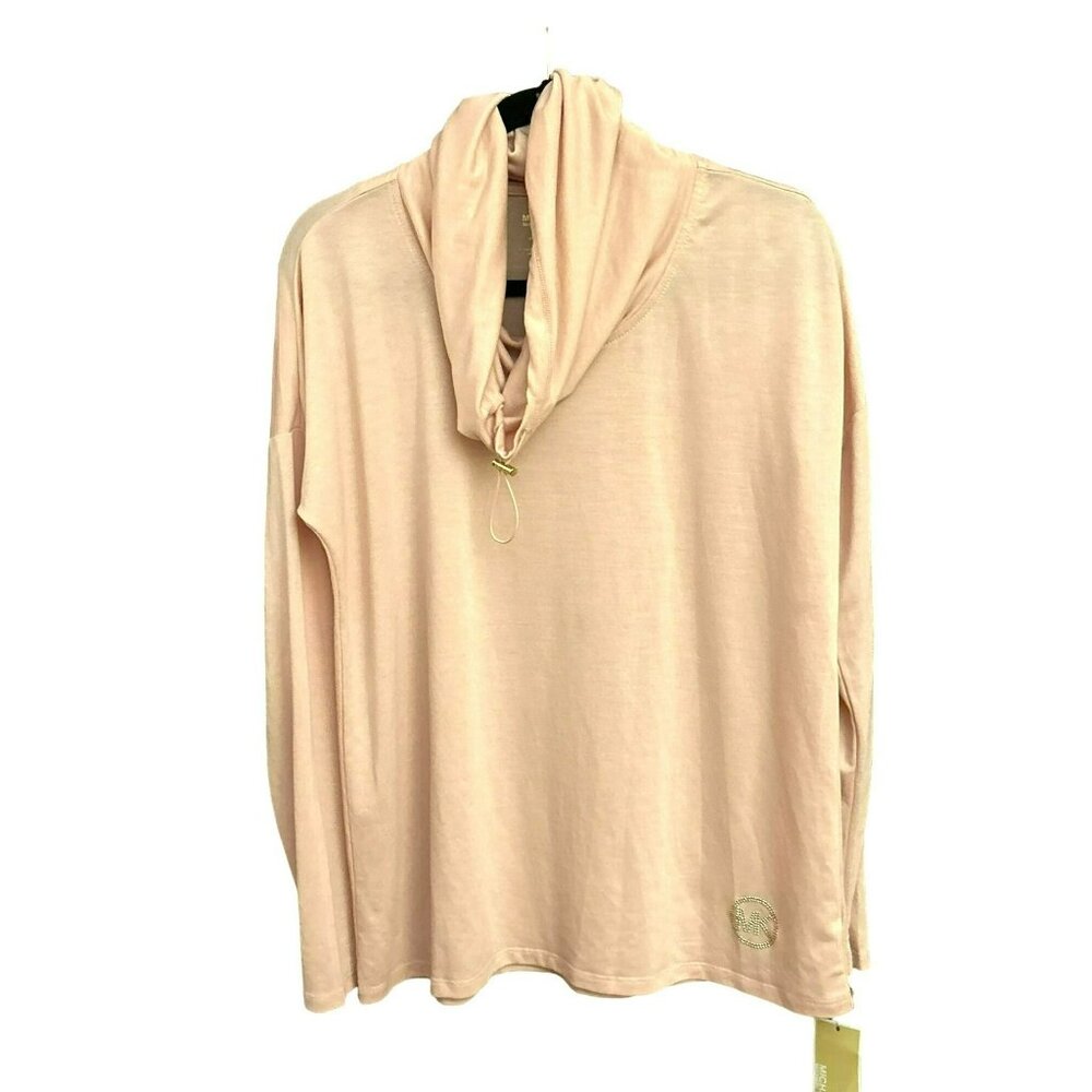 Michael Kors Women's Pale Pink Cowl Neck Long Sleeve Top Size L NWT Rhinestone